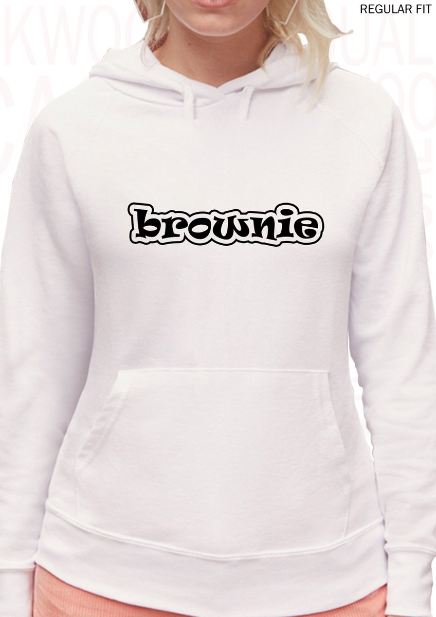 BROWNIE dames hoodie - Wit - Maat XL - Lange mouwen - Met capuchon & steekzakken - Regular Fit - Grappige teksten - Leuke hoodies | truien | sweaters - Humor - Quotes - Kwoots - Cadeau - Donker haar